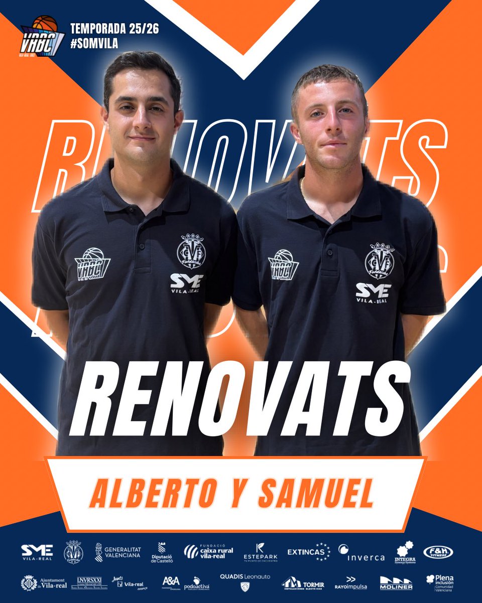 SEGON ANY JUNTS💫

El cos tècnic continua renovant-se amb Samu i Alberto. Els preparadors físics renoven per segon any🏋🏻‍♀️

🔥A per una temporada encara més forta i amb més energia que mai

#SomVila💪🏀🧡
<a href="/ajvila/">Ajuntament de Vila-real</a> <a href="/SMEVILAREAL/">SME Vila-real</a> #EndavantEsports #JuntsSomMésForts #CsEscenarioDeportivo