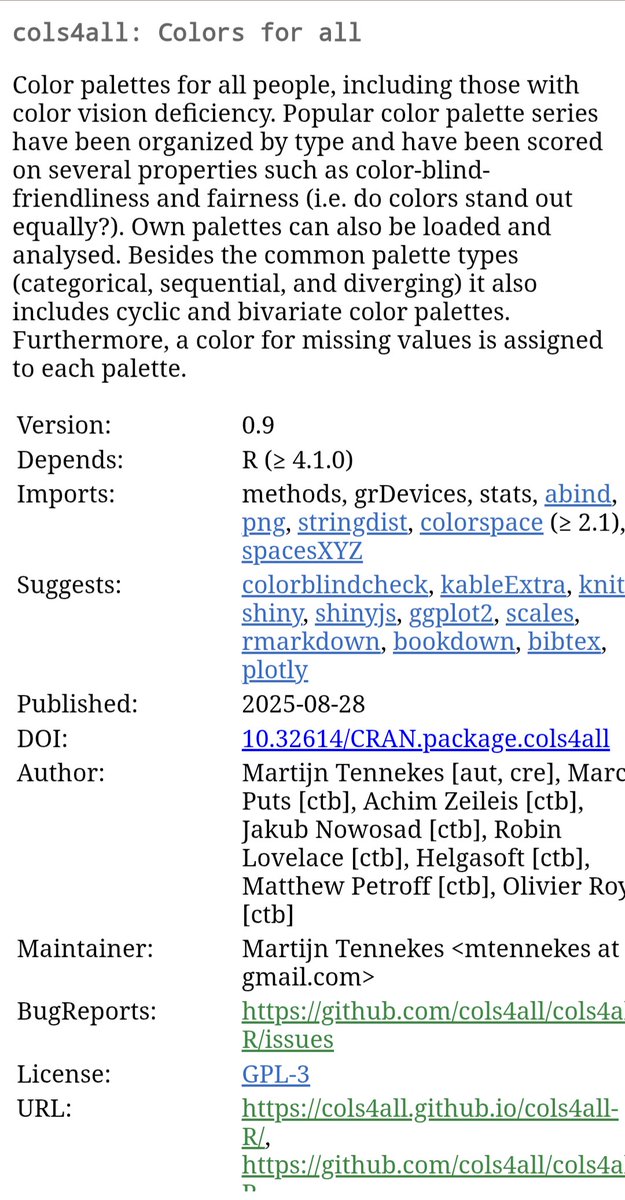 Quando for fazer os gráficos do seu trabalho pense em fazer gráficos que sejam inclusivos.

cran.r-project.org/web/packages/c…

Esse pacote vai te ajudar a fazer isso. Abs
