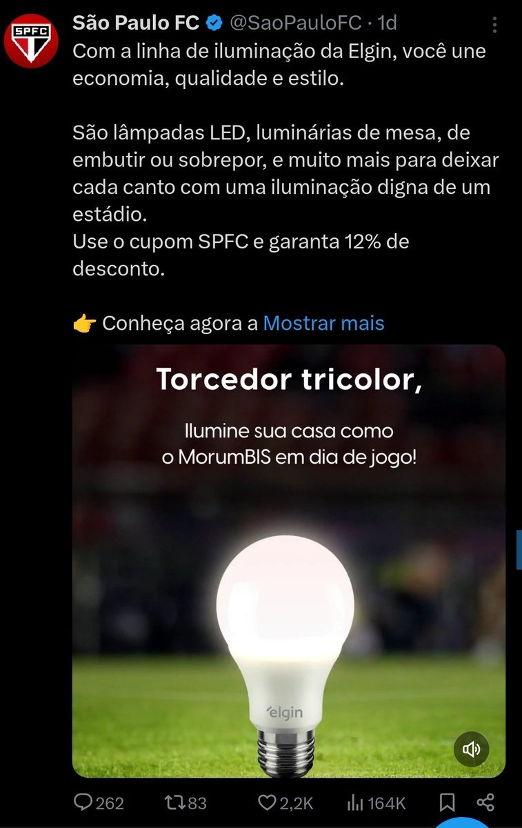 Todo mundo achando que é o Marcos Leonardo 

Realidade: torcedor tricolor agora as luzes do Morumbi são da Elgin✅🙏🔋