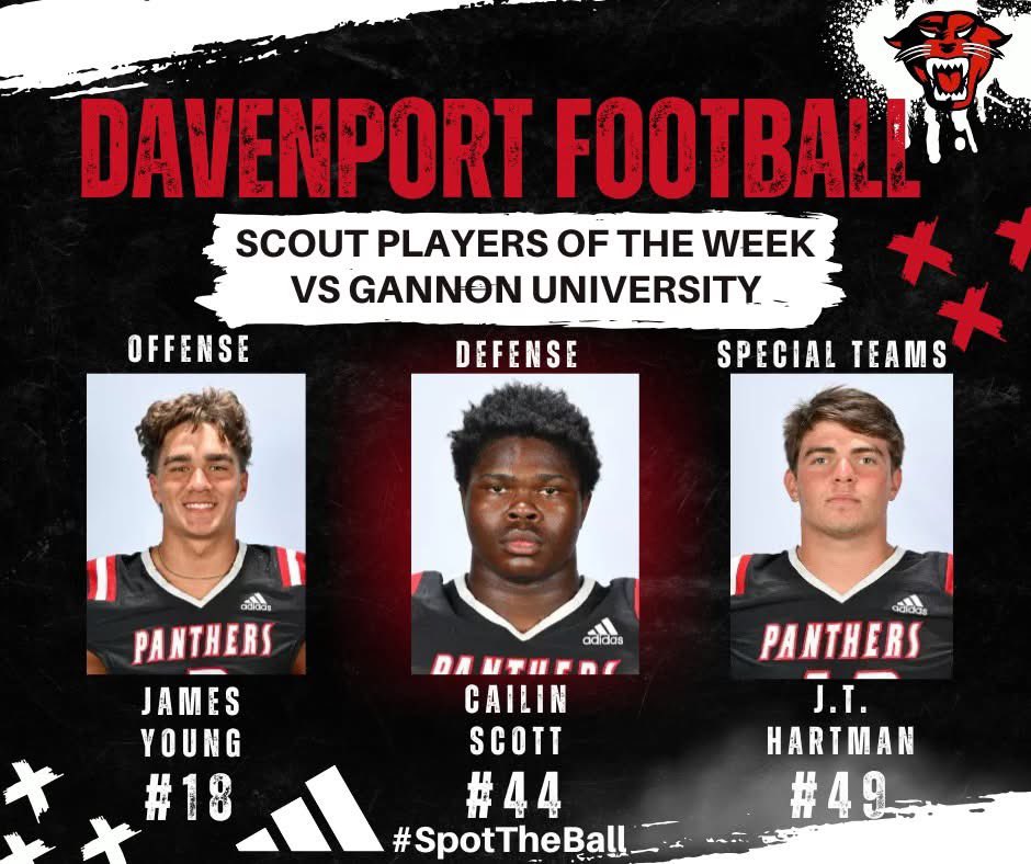🏆 Davenport Football Players of the Week 🏆

After our season-opening win at Gannon, we’re proud to recognize this week’s Panther Players of the Week!

Panther football is off to a strong start, and these guys set the tone! 🐾

#SpotTheBall #PantherPride #Ubuntu
