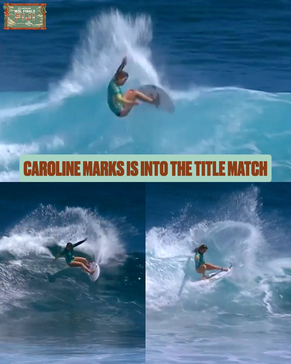 wsl's tweet photo. The 2023 World Champ Caroline Marks is on an absolute tear 💯

3 heats surfed, 3 heats won, and one more Title Match appearance for the young American 🇺🇸

🏆 The @lexus #WSLFinalsFiji is ON! Watch it all live at https://t.co/ie0ZfMVLPY

@tourismfiji @corona cero https://t.co/2QSEUSaWZ1