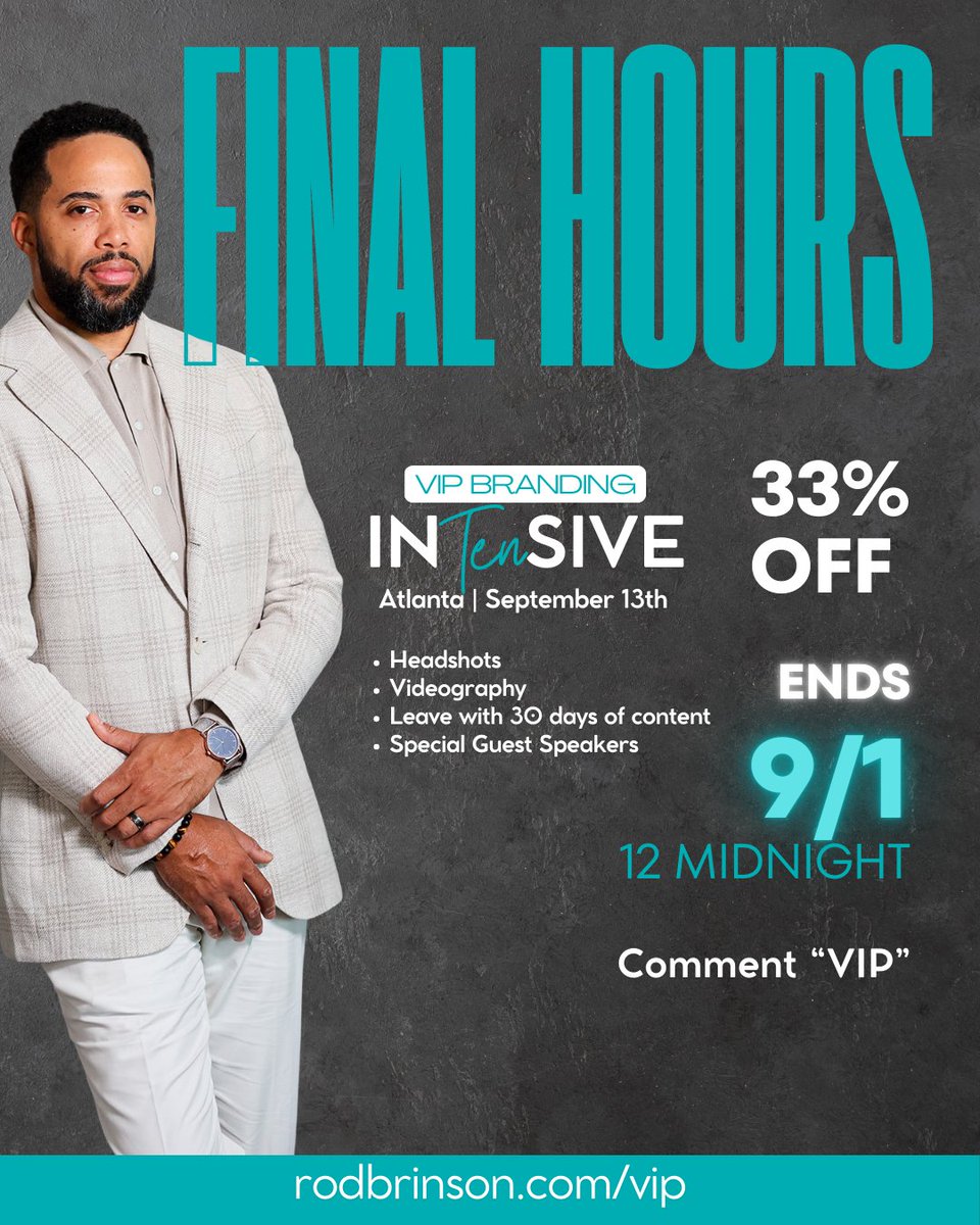 ItsRod_B's tweet photo. Last day to lock in your seat for the VIP Branding Intensive. Headshots. 30 days of content. Coaching. Strategy. A roadmap forward.

By tomorrow the price goes up and the door closes. https://t.co/Z6JVzdXyed https://t.co/6l7nIyqD3C