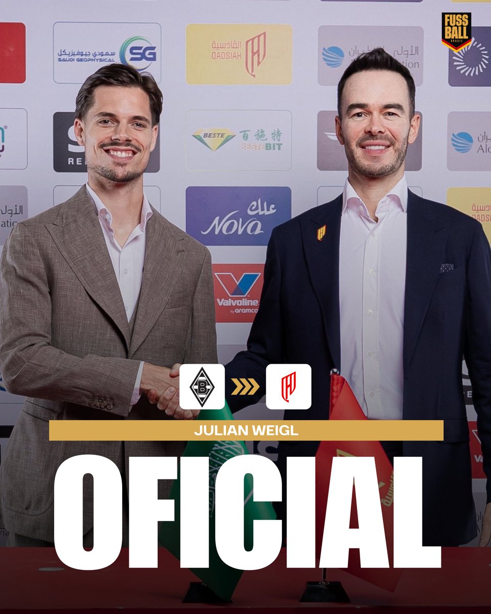 FussballBR's tweet photo. 🇩🇪 𝗘𝗙𝗘𝗜𝗧𝗢 𝗗𝗢𝗠𝗜𝗡Ó 🎯
A ida de Equi #Fernández para o Bayer Leverkusen movimentou o mercado: o Al Qadsiah, da Arábia Saudita, reagiu rápido e fechou com Julian #Weigl (29), referência do Borussia Mönchengladbach, para ser seu substituto.
Para repor a perda do seu capitão, o Gladbach trouxe o volante Yannick #Engelhardt (24), ex-jogador do Fortuna Düsseldorf e que estava no Como (ITA), por empréstimo de uma temporada.
Mercado girando e peças trocando de lugar! 🔄