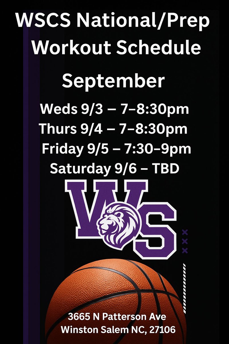 This weeks workout schedule for both us and <a href="/wschristian_mbb/">Winston Salem Christian Men's Basketball</a> National!

10 Players with Division 1 Offers and about a dozen more college level players! 

Contact <a href="/jakehoneycutt20/">Jake Honeycutt</a> or <a href="/CoachAntonioLow/">Antonio Lowe</a> if you plan on attending!