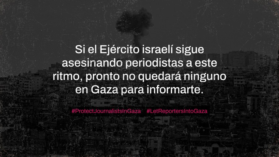📢 Más de 210 periodistas han sido asesinados por el ejército israelí, según <a href="/RSF_inter/">RSF</a>. Protejamos a quienes arriesgan todo para que la historia no se borre.

🔎Más información en: acortar.link/JKTV4Q

#ProtectJournalistsInGaza #LetReportersIntoGaza