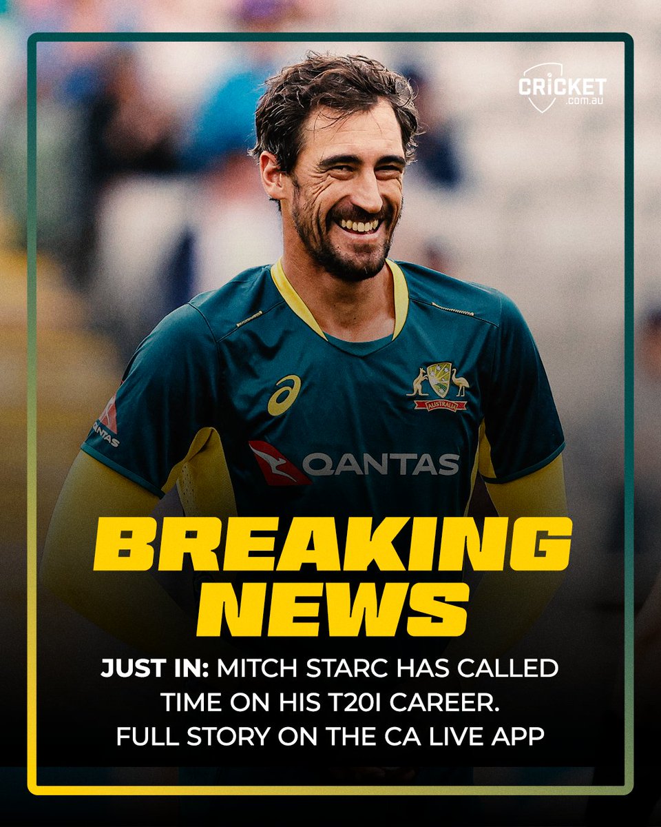 cricketcomau's tweet photo. Mitchell Starc has announced his retirement from international T20s: https://t.co/ftVAx6Oh4X https://t.co/RdOmoWveSh