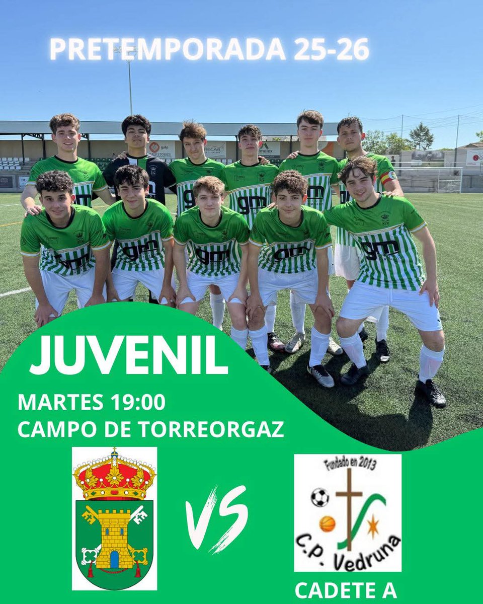 ⚠️PRETEMPORADA JUVENIL⚠️

Mañana martes a las 19:00H tendremos el segundo partido de pretemporada de nuestro equipo juvenil en el campo de fútbol municipal de Torreorgaz. 

💚🤍💚🤍💚🤍💚