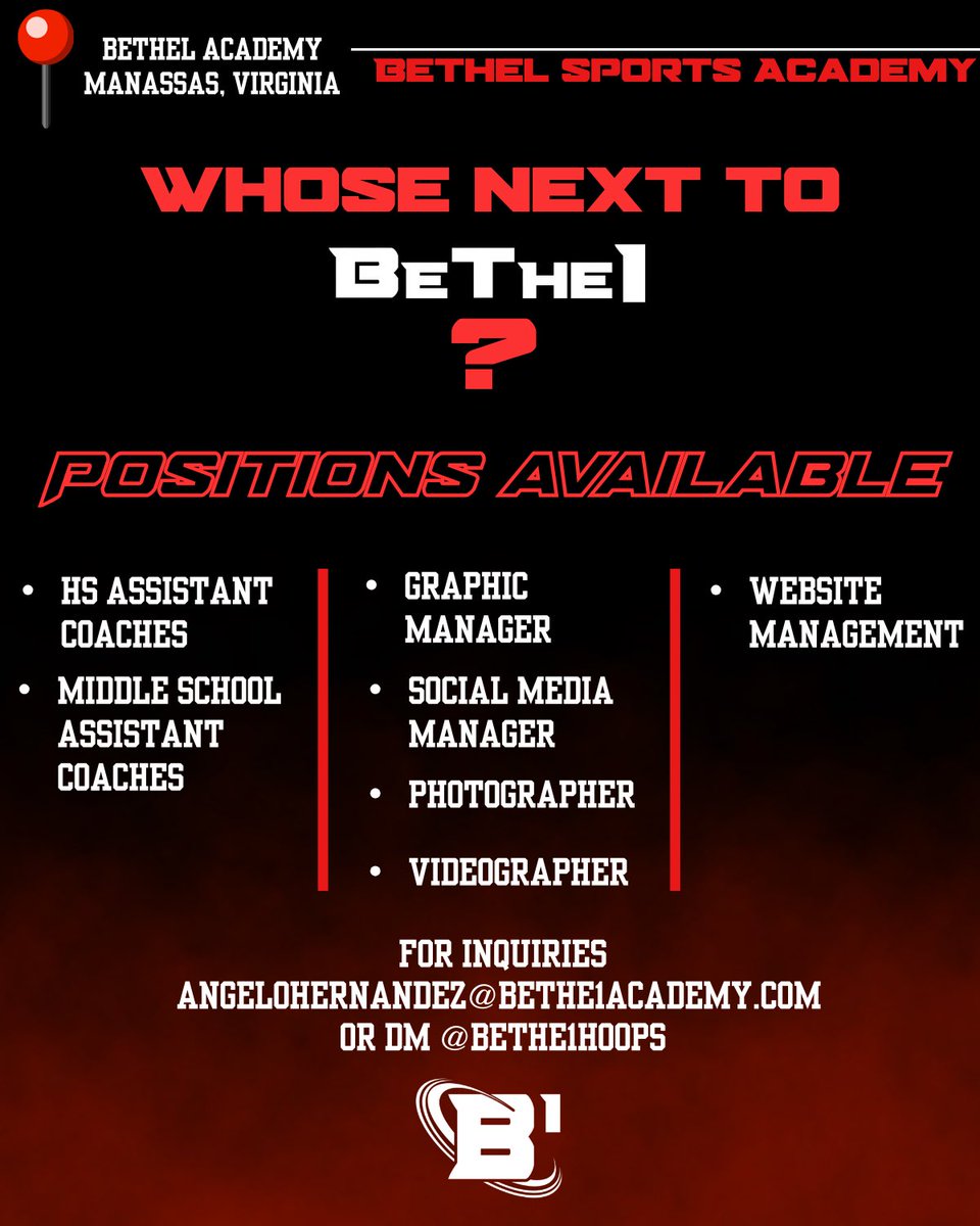 Bethel Sports Academy is more than basketball it’s a movement. We’re searching for leaders, creators, and coaches who are ready to inspire the next generation. If you have the drive and the passion, this is your opportunity to BeThe1.