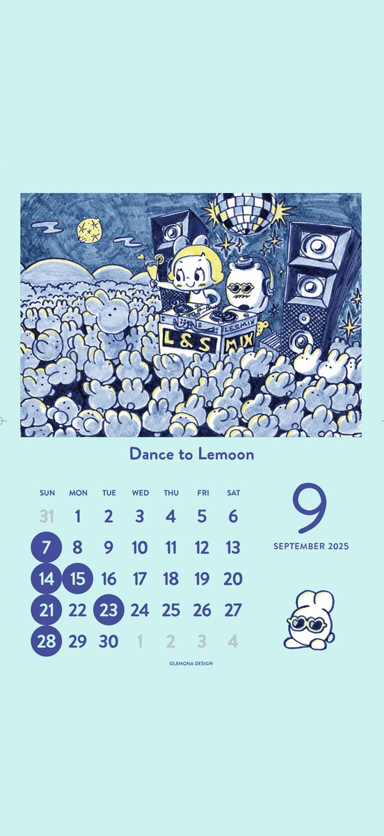 9月のカレンダー🌕️🍋✨️
(,,&gt; &lt;,,)🍸️( ⸝🕶⸝ )🎧️