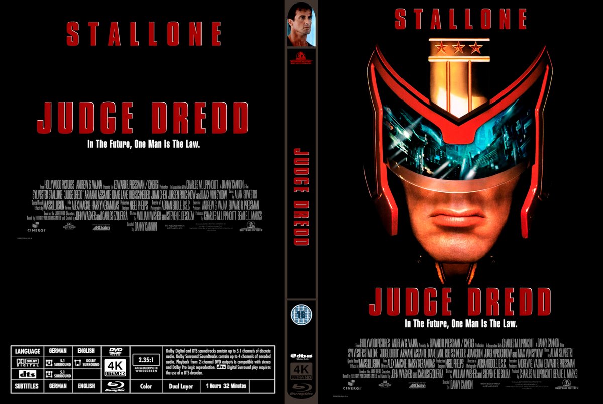 MartinKeyArt's tweet photo. Judge Dredd (1995) / US DVD Cover für #Bluray #DVD #4KUltraHD / Original Größe zum Download für jedes DVD Cover #MartinKeyArt / Größe  2730 x 1830 / #Action #Scifi #Comic / #SylvesterStallone #RobSchneider #ArmandAssante #DianeLane / Dir. #DannyCannon https://t.co/qStO5nRGQL