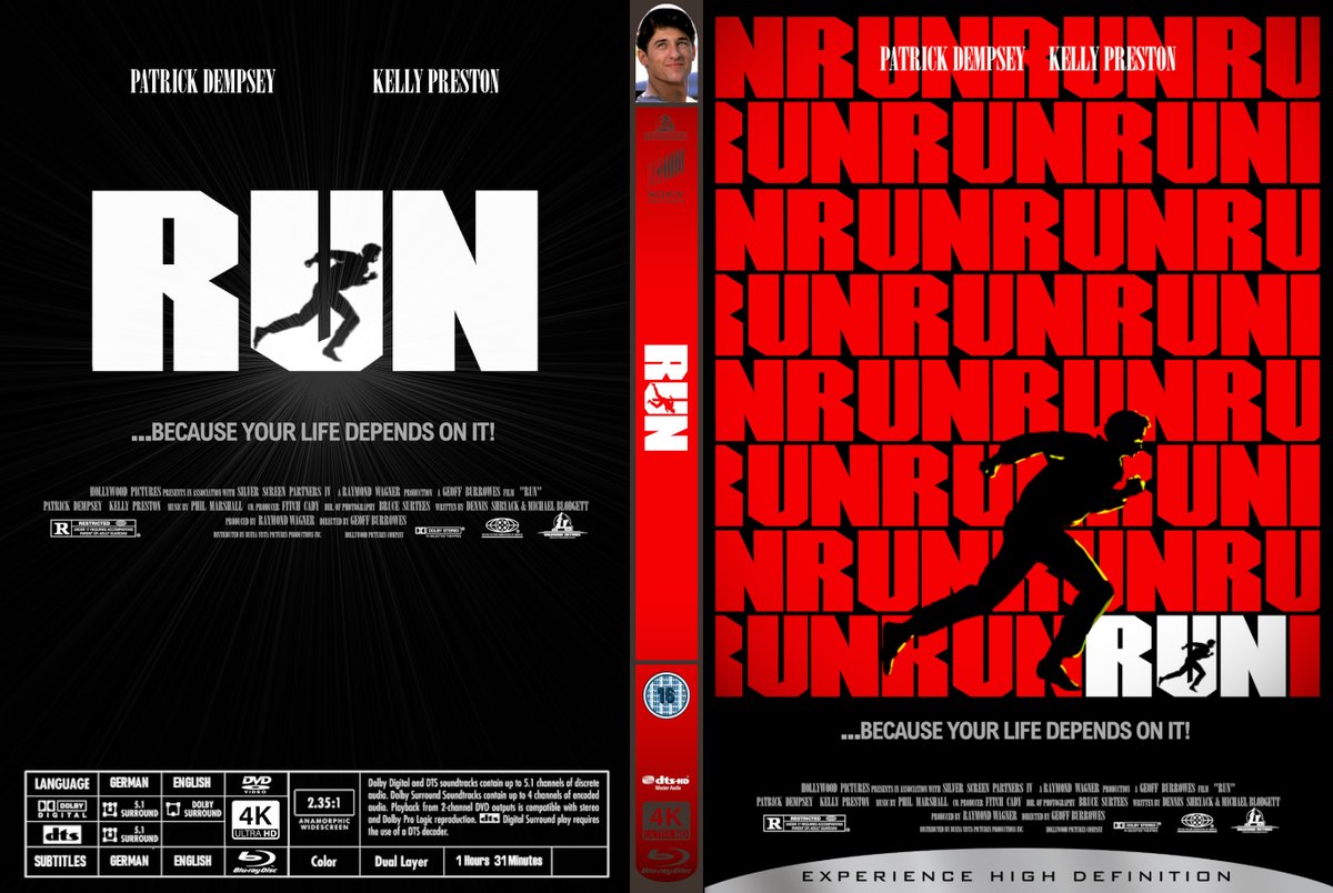 MartinKeyArt's tweet photo. Run (1991) / Run - Renn um dein Leben / US DVD Cover für #Bluray #DVD #4KUltraHD / Original Größe zum Download für jedes DVD Cover #MartinKeyArt / Größe  2730 x 1830 / #Action #Triller / #PatrickDempsey #KellyPreston / Dir. #GeoffBurrowes https://t.co/MKsmCrkOyB