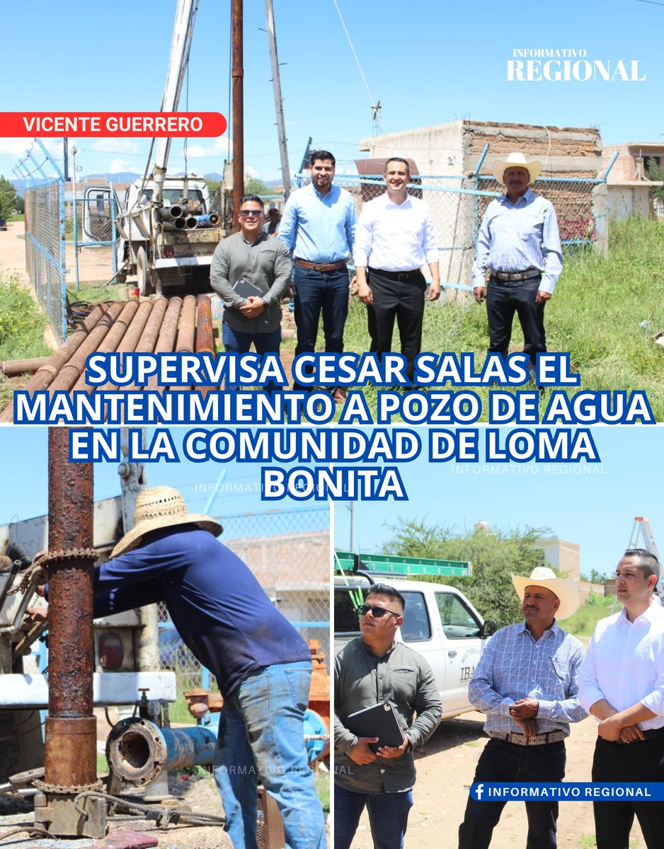 Informativo Regional (@infregionaldgo) on Twitter photo #VicenteGuerrero || ✅ Supervisa <a href="/cesarsalas65/">Cesar Salas</a> mantenimiento a pozo de agua 💧
📌 El día de hoy, el presidente municipal César Salas acudió al pozo de agua ubicado en la comunidad de Loma Bonita, con el objetivo de supervisar el trabajo de mantenimiento que se encuentra #VicenteGuerrero || ✅ Supervisa <a href="/cesarsalas65/">Cesar Salas</a> mantenimiento a pozo de agua 💧
📌 El día de hoy, el presidente municipal César Salas acudió al pozo de agua ubicado en la comunidad de Loma Bonita, con el objetivo de supervisar el trabajo de mantenimiento que se encuentra