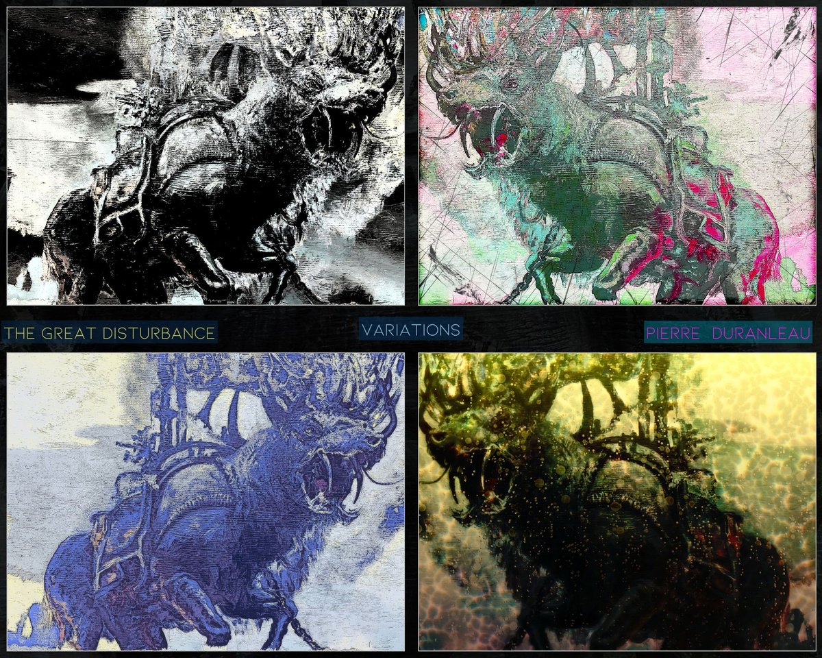 PDcafargo's tweet image. Variations on a theme (part 6) taken from the Great Disturbance painting. Scanned original work modified with @filterforge filters and other 2d tools.  cafargo.com 
#filterforge #thelongemergency #liminalspace #falseflag #postindustrial #posthumanity #art #2d…