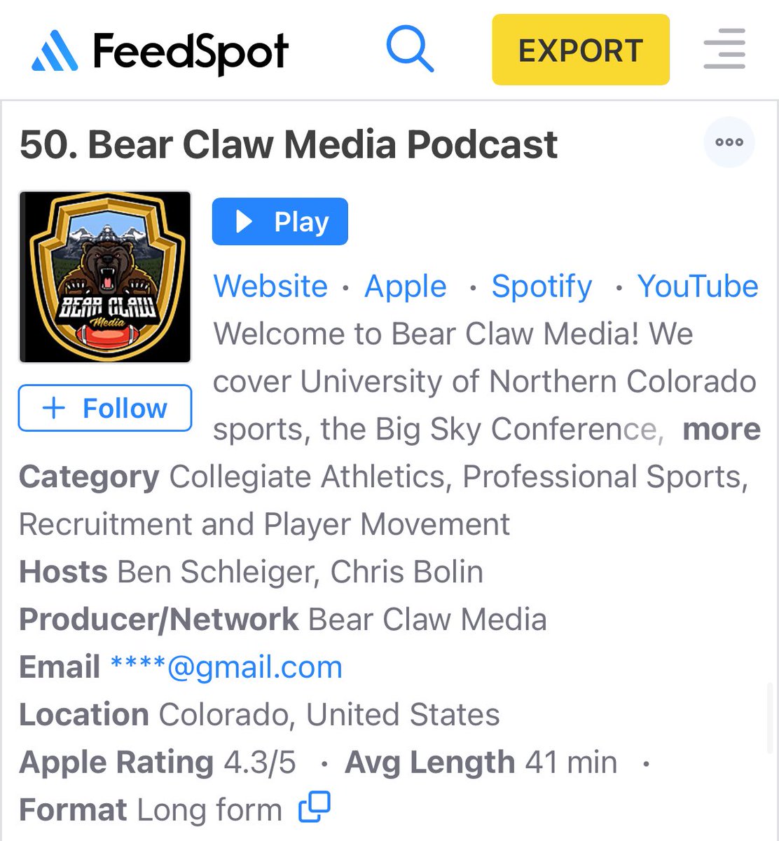 Thanks to friends, foes, and loyal listeners like you we are now a Top 50 Podcast in Colorado 👑 🐻 🏈