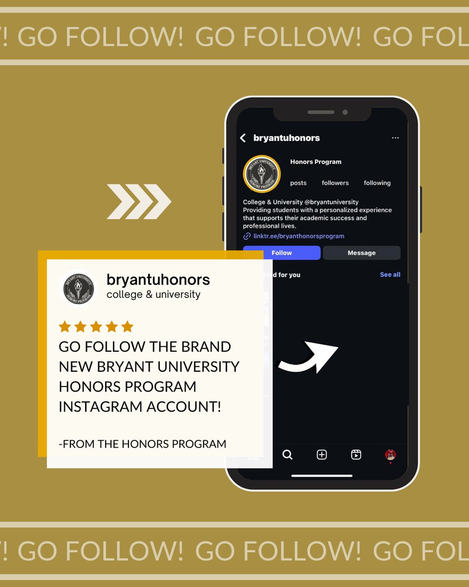 Bryant Honors Program (@bryanthonors) on Twitter photo GO FOLLOW THE NEW INSTAGRAM ACCOUNT FOR THE HONORS PROGRAM!
Get access to new events and announcements throughout the semester!🔥
@bryantuhonors @bryantuniversity @bryantartssciences @bryantartbarn <a href="/bryantbusiness/">Anthony Bryant</a> @bryant__comm @bryant_mkt481 @bryant_psychology GO FOLLOW THE NEW INSTAGRAM ACCOUNT FOR THE HONORS PROGRAM!
Get access to new events and announcements throughout the semester!🔥
@bryantuhonors @bryantuniversity @bryantartssciences @bryantartbarn <a href="/bryantbusiness/">Anthony Bryant</a> @bryant__comm @bryant_mkt481 @bryant_psychology