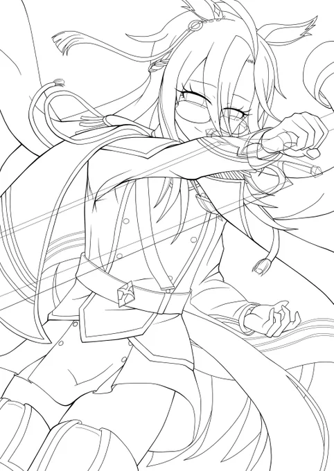 #皆さん線画と塗った後を見せてください 
めっちゃ頑張って描いた【気高き君】ジャーニーさん見て 