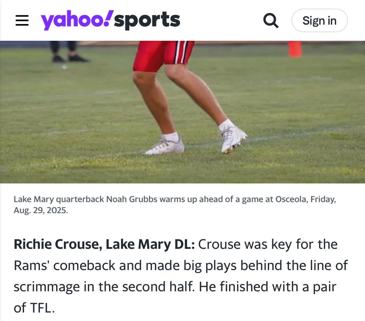 Huge thank you to <a href="/YahooSports/">Yahoo Sports</a> for the shout out on our Week 2 game vs a well respected state runner up Osceola program. 👏