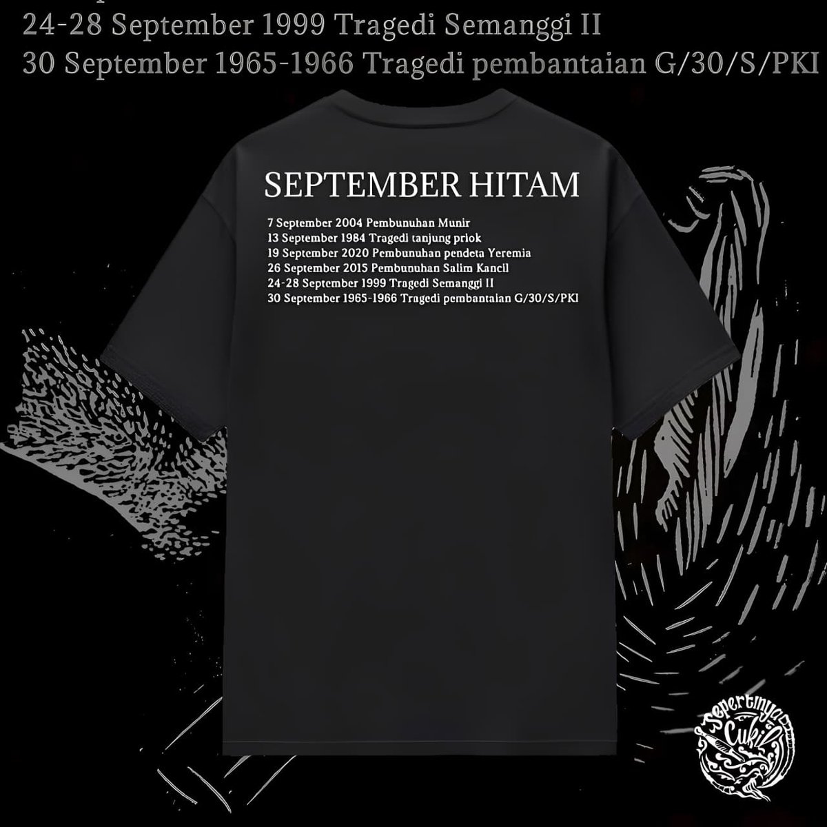 theKumajas's tweet photo. September hitam merupakan bulan dimana rentetan peristiwa yang saat ini belum menemukan titik terang dan seharusnya perlu kita ingat bahwa negara bertanggung jawab atas itu. 

Artwork ilustrasi adaptasi cetak cukil yang dieksekusi menggunakan silkscreen / sablon gesut https://t.co/Ap0hbjQ6Vh