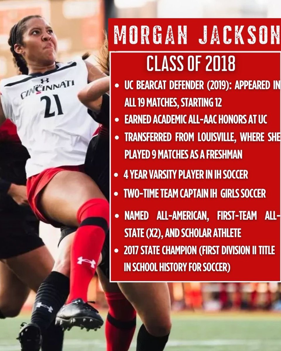 ihbravesad's tweet image. ⚽️ #AlumniSpotlight: Morgan Jackson (‘18)
•34 goals + 19 assists in her senior year
•Led IH to an undefeated 22-0-1 season &amp;amp; state title
•UC Bearcat defender &amp;amp; Academic All-AAC honoree

A Brave making history at every level! 🖤❤️ #IHBraves