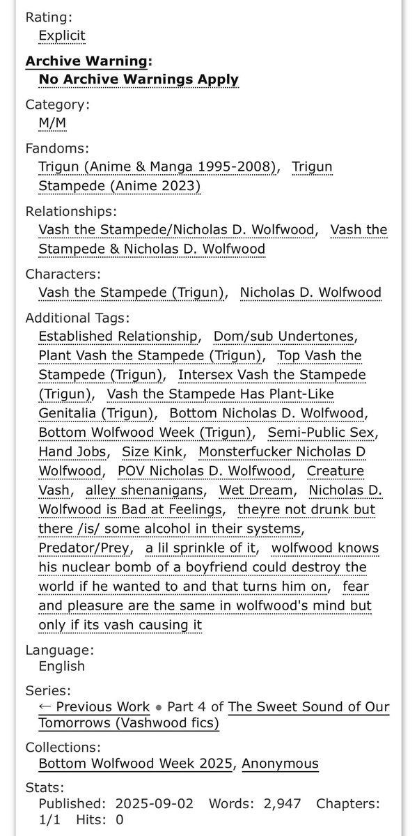 Cephalofreakk's tweet image. #vashwood #bottomwwweek 
@bottomwwweek 

BIG BOTTOM SLOT MACHINE!!!
THIS WAS FUN!! And likely the only slot machine I’ll do, writing with a self-imposed time crunch is stressful lol

Prompt: Public / Size Kink / “What were you dreaming about?” 

🔗: archiveofourown.org/works/70210436