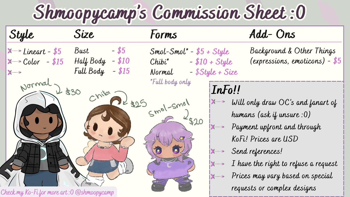 hi this is a scuffed commissions sheet ✨ if u got any questions let me know yaya! :0