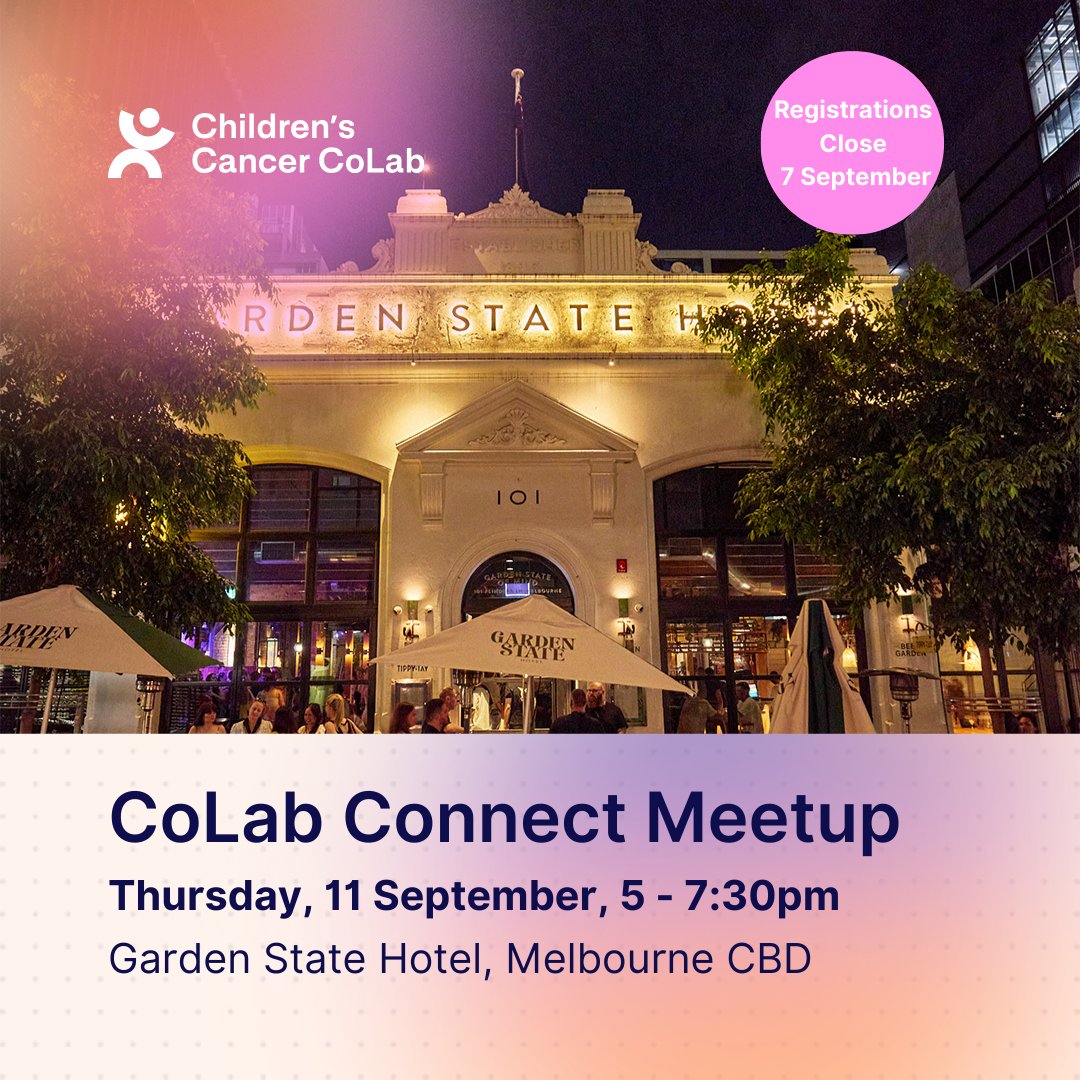 Children's Cancer CoLab (@cccolab) on Twitter photo Register for CoLab Connect Meetup โ an evening of connection & collaboration in the childhood cancer community, supported by RSM Australia.
11 Sept | 5 โ 7:30pm, Garden State Hotel, Melbourne. Register by 7 Sept: cccolab.org.au/event/colab-coโฆ
<a href="/PeterMacCC/">Peter Mac Cancer Centre</a> <a href="/WEHI_research/">WEHI (Walter and Eliza Hall Institute)</a> <a href="/MCRI_for_kids/">Murdoch Children's Research Institute (MCRI)</a> Register for CoLab Connect Meetup โ an evening of connection & collaboration in the childhood cancer community, supported by RSM Australia.
11 Sept | 5 โ 7:30pm, Garden State Hotel, Melbourne. Register by 7 Sept: cccolab.org.au/event/colab-coโฆ
<a href="/PeterMacCC/">Peter Mac Cancer Centre</a> <a href="/WEHI_research/">WEHI (Walter and Eliza Hall Institute)</a> <a href="/MCRI_for_kids/">Murdoch Children's Research Institute (MCRI)</a>