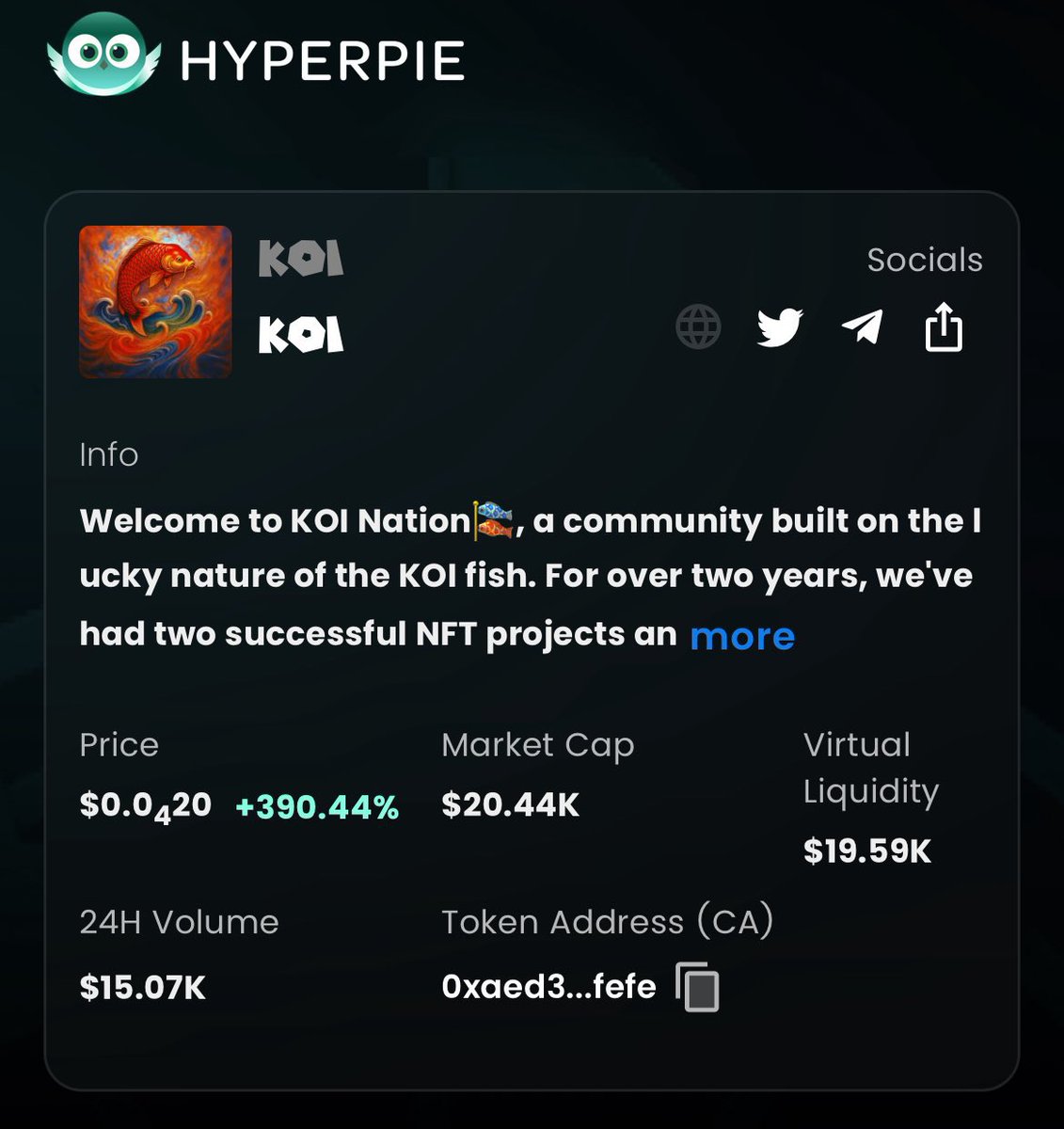 $KOI 🎏 已在 HyperPie 开启预售！🚀
加入 TG 白撸活动，奖池高达 150 USDT 🎁
👉 t.me/KOI_Nation