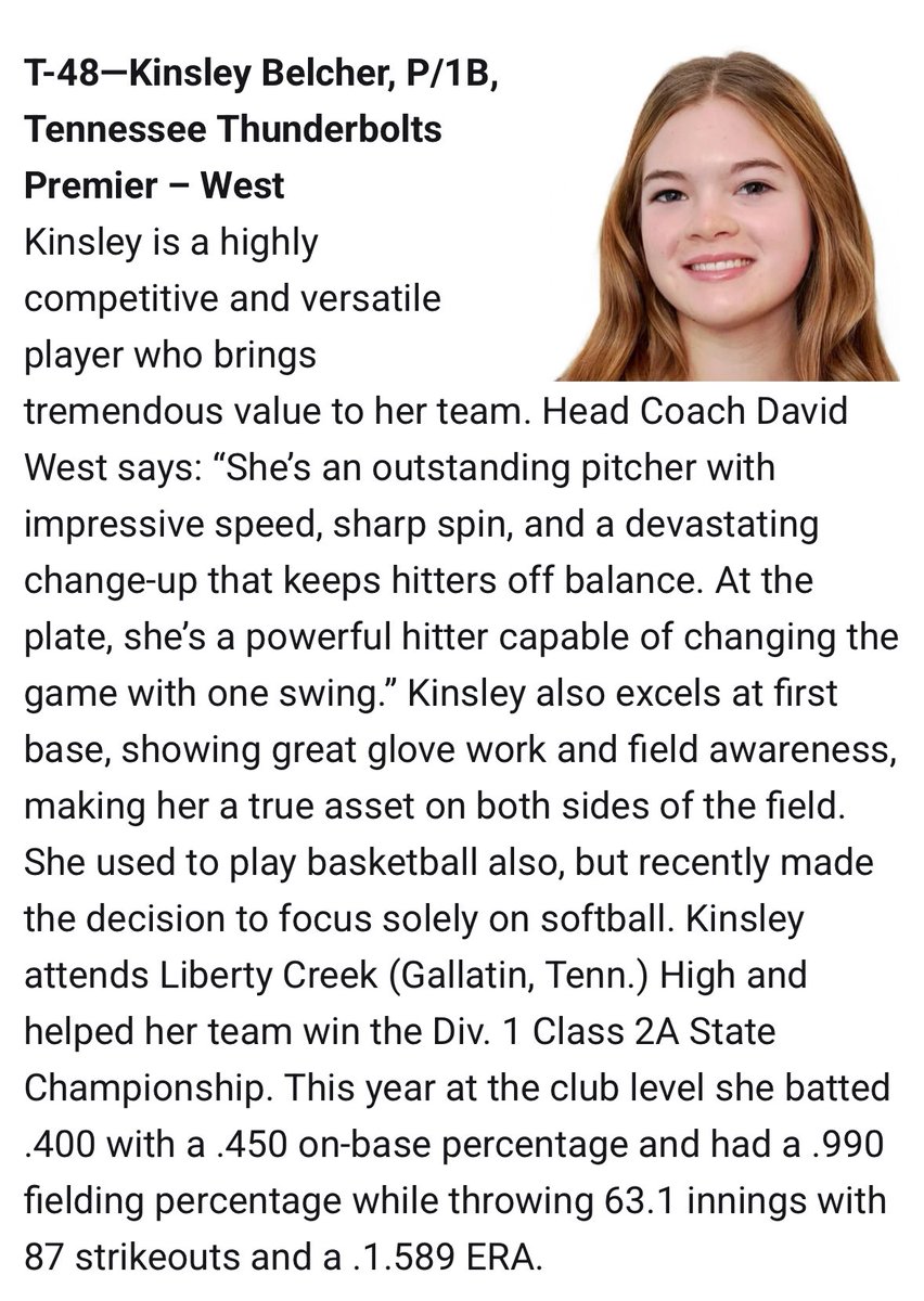 I have had the best September 1!! Thank you college coaches and <a href="/LineDsoftball/">Line Drive Media</a> for this ranking among many GREAT other players! <a href="/tnbolts2027west/">Tennessee Thunderbolts Premier 2027</a> <a href="/SoftbalAmerica/">Softball America</a> <a href="/ExtraInningSB/">EXTRA INNING SOFTBALL</a>