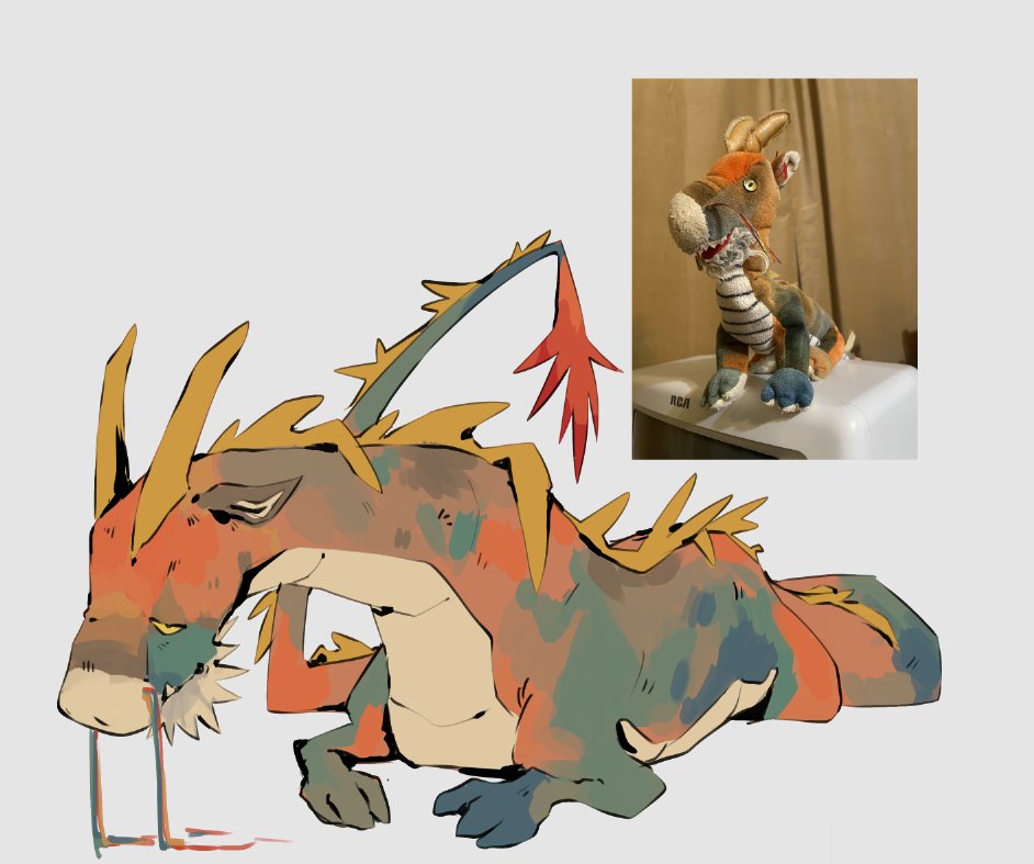 today I bought a very well loved dragon
so ofc I drew him