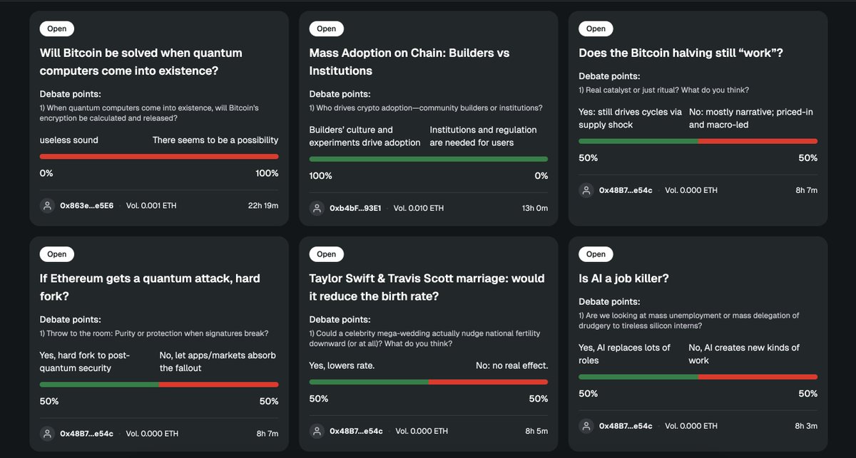 Web3 Builder Project – <a href="/AgoraXchange/">Agora</a>

Agora aspires to become the debate platform of the onchain world — powered by gamification + AI, where anyone can engage, play, and contribute to collective intelligence.

Here’s how it works:
+ Place bets on specific topics
+ Argue from your
