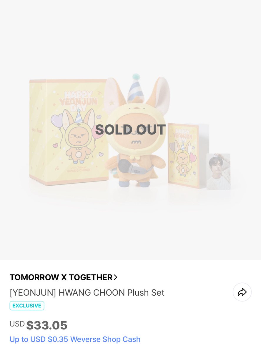 yeonjun's hwang choon birthday plush set is currently sold out on