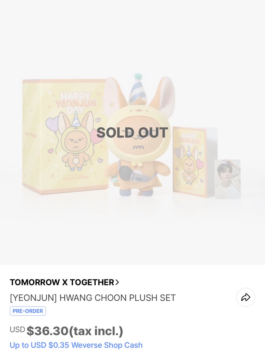 yeonjun's hwang choon birthday plush set is currently sold out on