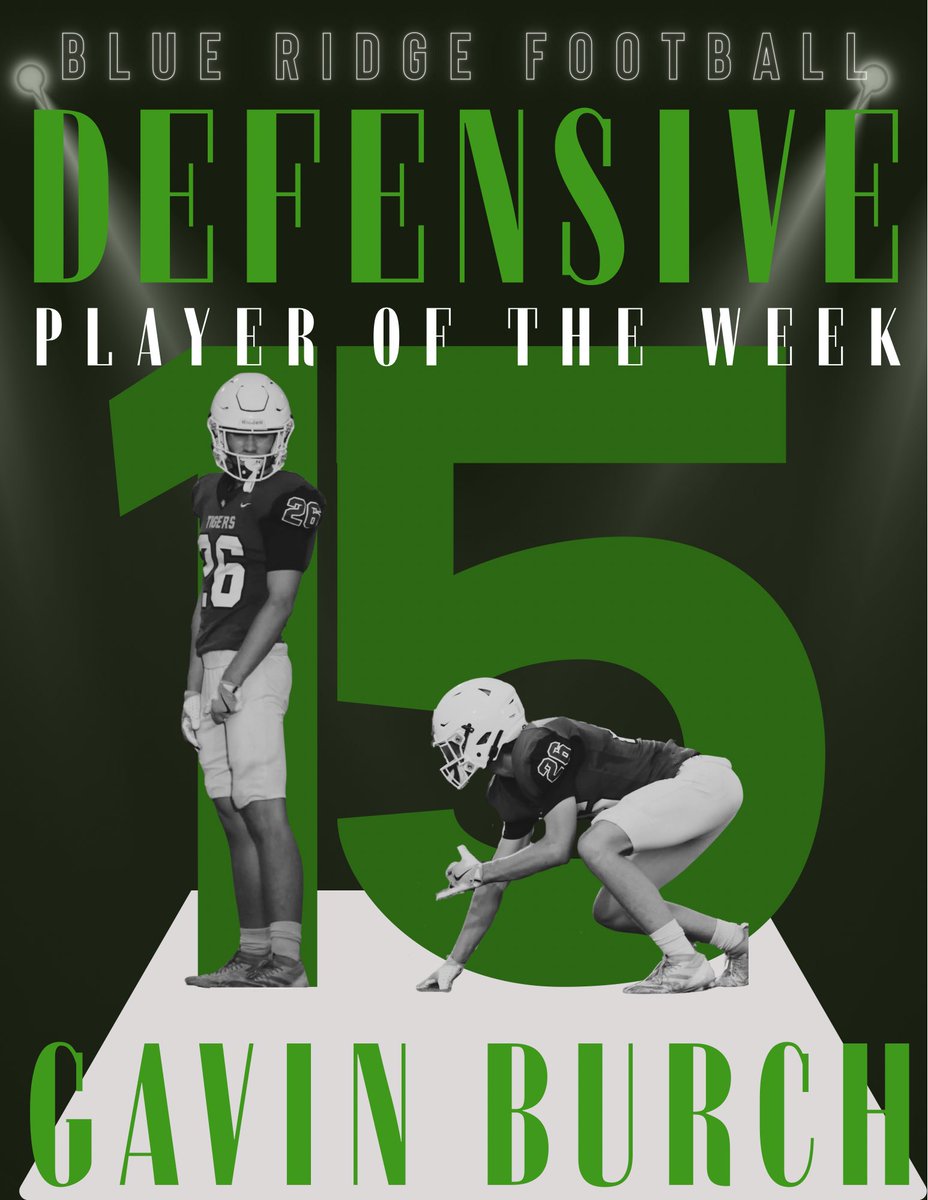 Blue Ridge Tigers Football (@blue_ridgefb) on Twitter photo Congratulations to last weeks player of the week!! These dudes balled out!
Jacob Walker- 34, 12 rushes, 93 yards, 2 touchdowns, 2 catches 27 yds!
Gavin Burch- 15, 5 tackles, 2 sacks, 2 forced fumbles!!
<a href="/jruss_16/">Coach Russell</a> <a href="/ColtonCroley/">Colton Croley</a> <a href="/Coach_Jay_09/">Coach Jackson</a> <a href="/GavinBurch_/">Gavin Burch</a> <a href="/jacobwalk/">jacob walker</a> Congratulations to last weeks player of the week!! These dudes balled out!
Jacob Walker- 34, 12 rushes, 93 yards, 2 touchdowns, 2 catches 27 yds!
Gavin Burch- 15, 5 tackles, 2 sacks, 2 forced fumbles!!
<a href="/jruss_16/">Coach Russell</a> <a href="/ColtonCroley/">Colton Croley</a> <a href="/Coach_Jay_09/">Coach Jackson</a> <a href="/GavinBurch_/">Gavin Burch</a> <a href="/jacobwalk/">jacob walker</a>