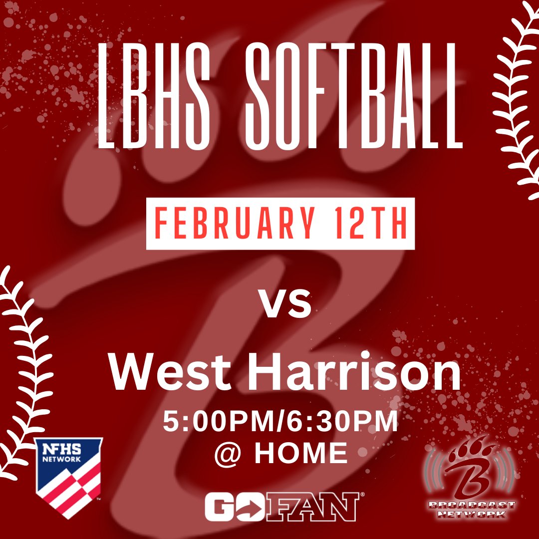Tonight...
LBHS Softball vs West Harrison @ Home
Tickets Available on GoFan.
Live Stream: nfhsnetwork.com/.../long-beach…
<a href="/CoastHSSports/">Gulf Coast High School Sports</a> <a href="/AnsleyBrentTV/">Ansley Brent</a> <a href="/GazeboGazette/">Gazebo Gazette</a> <a href="/Matt_DeGregorio/">Matt DeGregorio</a>