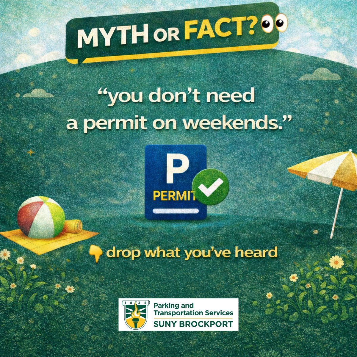 Drop your answer in the comments
below! 👇💬

#askpts #sunybrockport #campusparking
#campustransportation #brockportlife