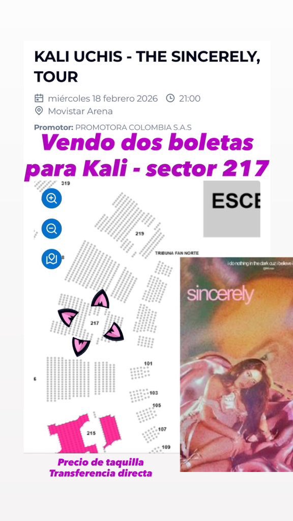 Vendo dos boletas para Kali en Bogotá, más baratas que en taquilla
Sector 217

<a href="/KALIUCHIS/">KALI UCHIS</a>