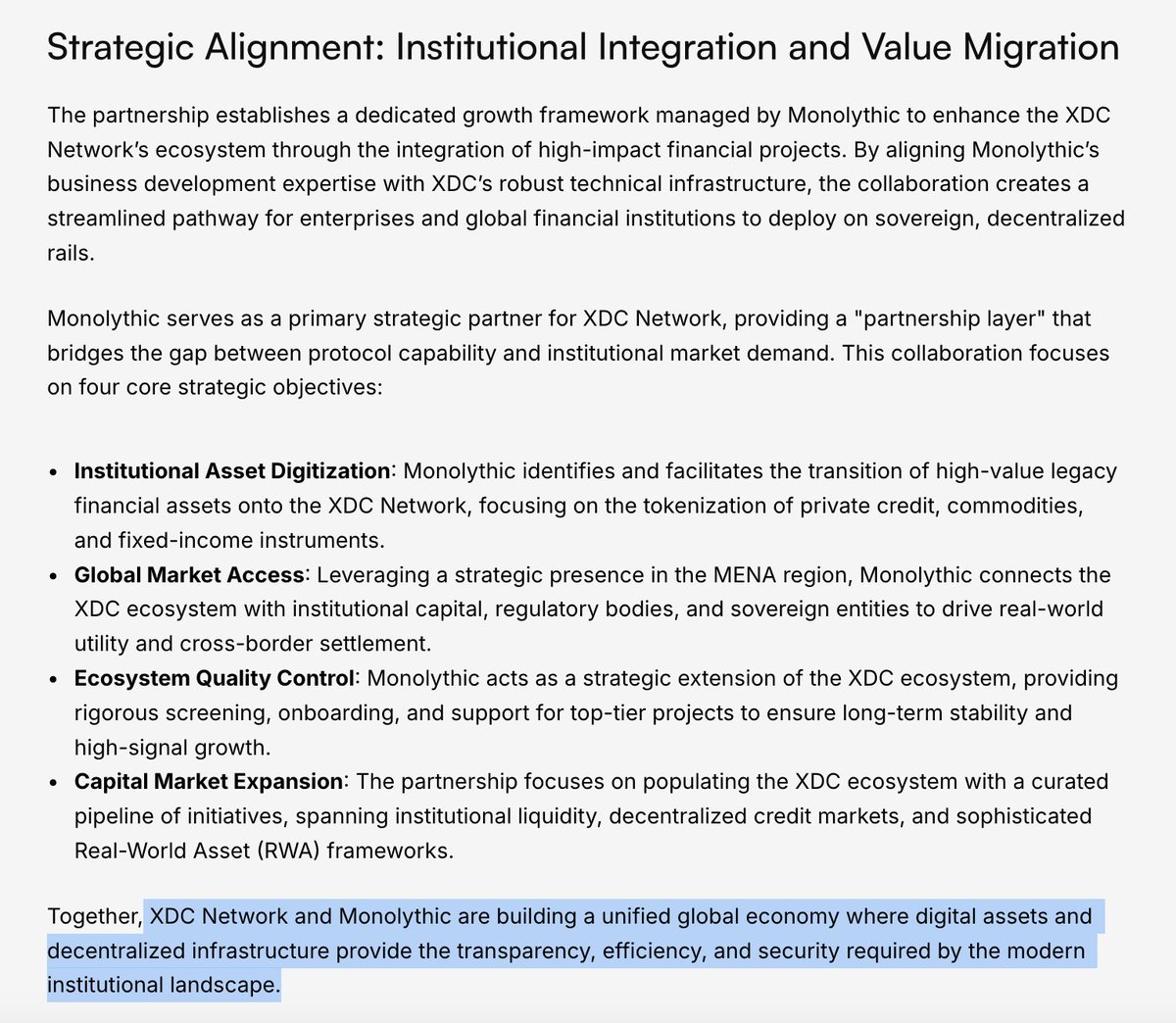 YOU ARE NOT BULLISH ENOUGH ON $XDC! 🫵 

Monolythic is bringing real institutional asset digitization to XDC Networkl

Private credit, commodities, fixed-income, and direct access to sovereign and regulatory infrastructure.

Institutional integration on XDC is about to accelerate