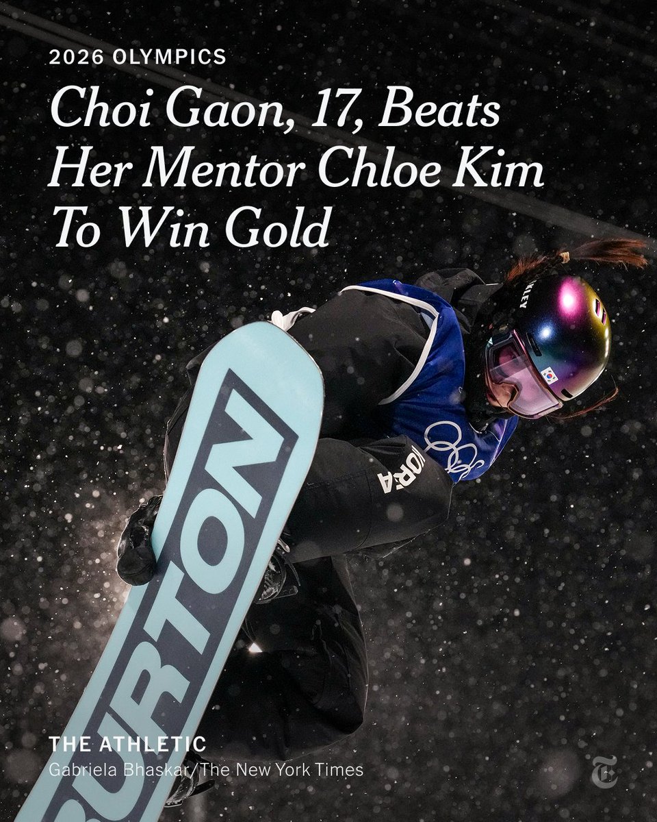 Breaking News from <a href="/TheAthletic/">The Athletic</a>: 17-year-old Choi Gaon of South Korea won the Olympic gold medal in the women's snowboarding halfpipe, upsetting the U.S. star Chloe Kim in her quest for history. nyti.ms/4ty0C1N