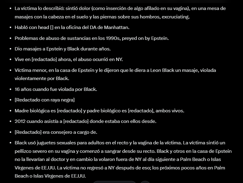 Conoceis a Leon Black? 
La víctima era una adolescente de 16 años en 2002, con autismo y síndrome de Down mosaico, lo que hacía que su edad de desarrollo se estimara en alrededor de 12 años y su apariencia unos 10.
ID: EFTA02731488