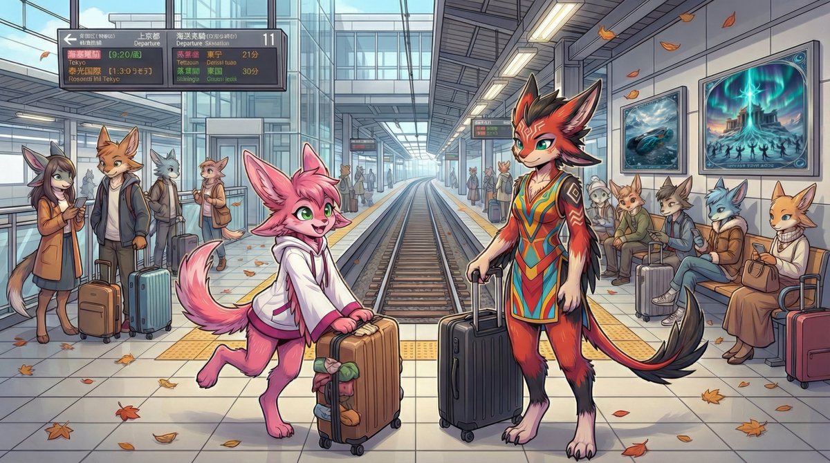 Suitcases packed, the platform hums,
Two sisters wait for what's to come.
Through ice and snow, through ancient stone —
The Nexus calls them to come home.