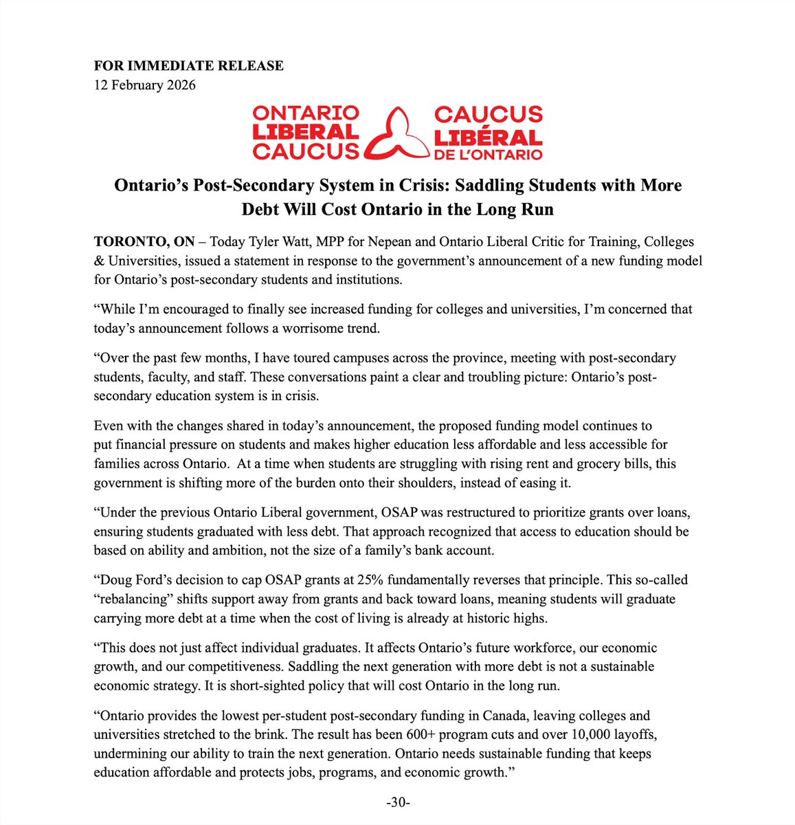 OntLiberal's tweet photo. Doug Ford is making it more expensive to go to college or university — while cutting OSAP grants.

The bottom line: more students graduating with more debt.

Saddling the next generation with heavier loans is short-sighted, and Ontario will pay the price in the long run.

#onpoli https://t.co/XBMuxKzjbg