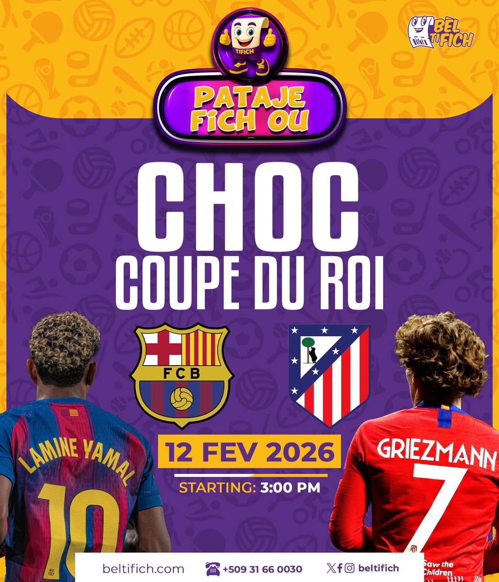 Ou mete w KÒRÈK pou match BARCA-ATHLETICO a deja? FICH ou bèl? jwenn 10% BONIS sou chak DEPO🫵🏾 kouri fè FICH nou💵  #MOVeJON 🟪🟨 #ParyajSaRèd🔥

#fèfichoubèlfèPòchouBèl 💵🇭🇹