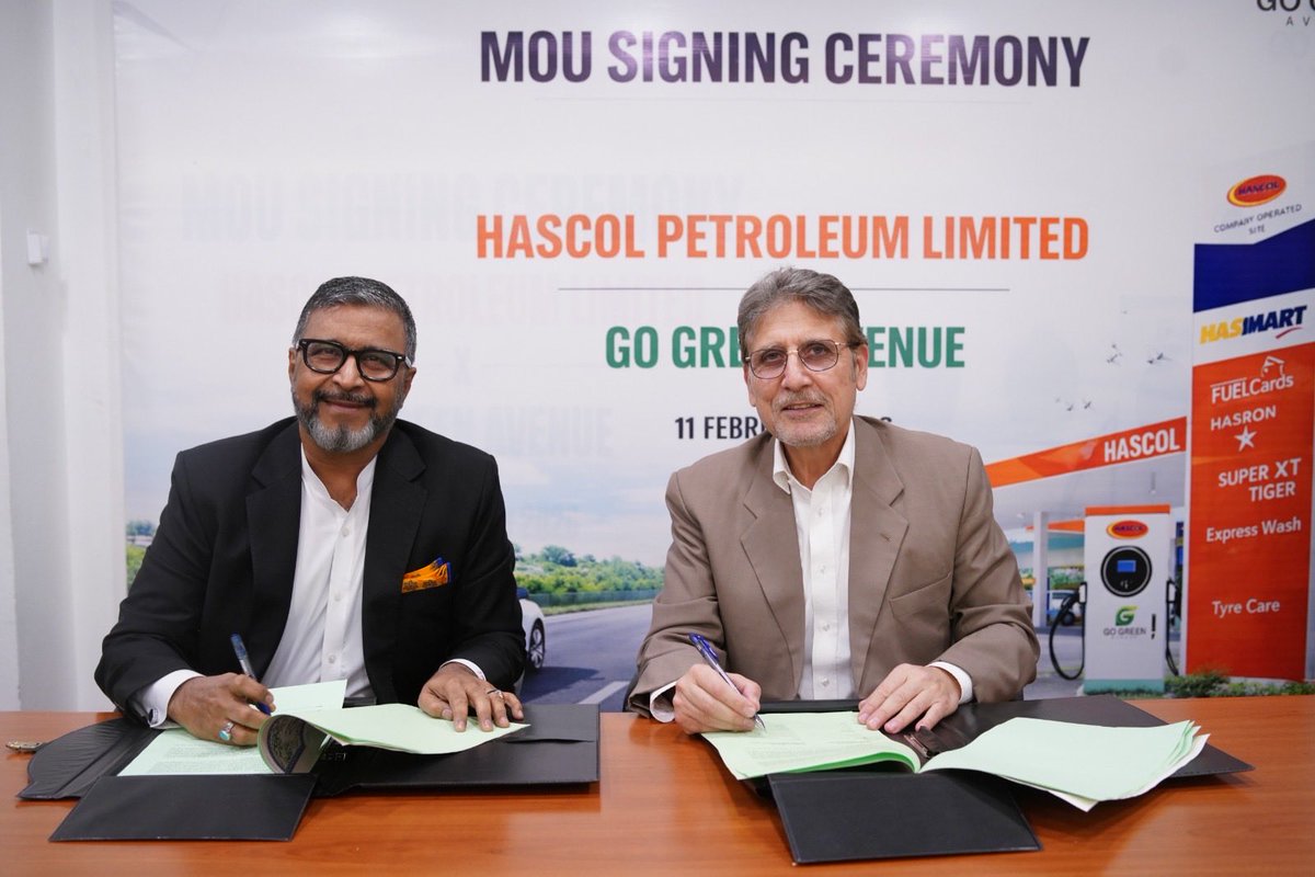 HascolLimited's tweet photo. We are proud to announce that Hascol Petroleum Limited has signed a Memorandum of Understanding (MoU) with GoGreen Avenue to accelerate the rollout of fast DC EV charging infrastructure across Pakistan. https://t.co/28cbWDC1jE