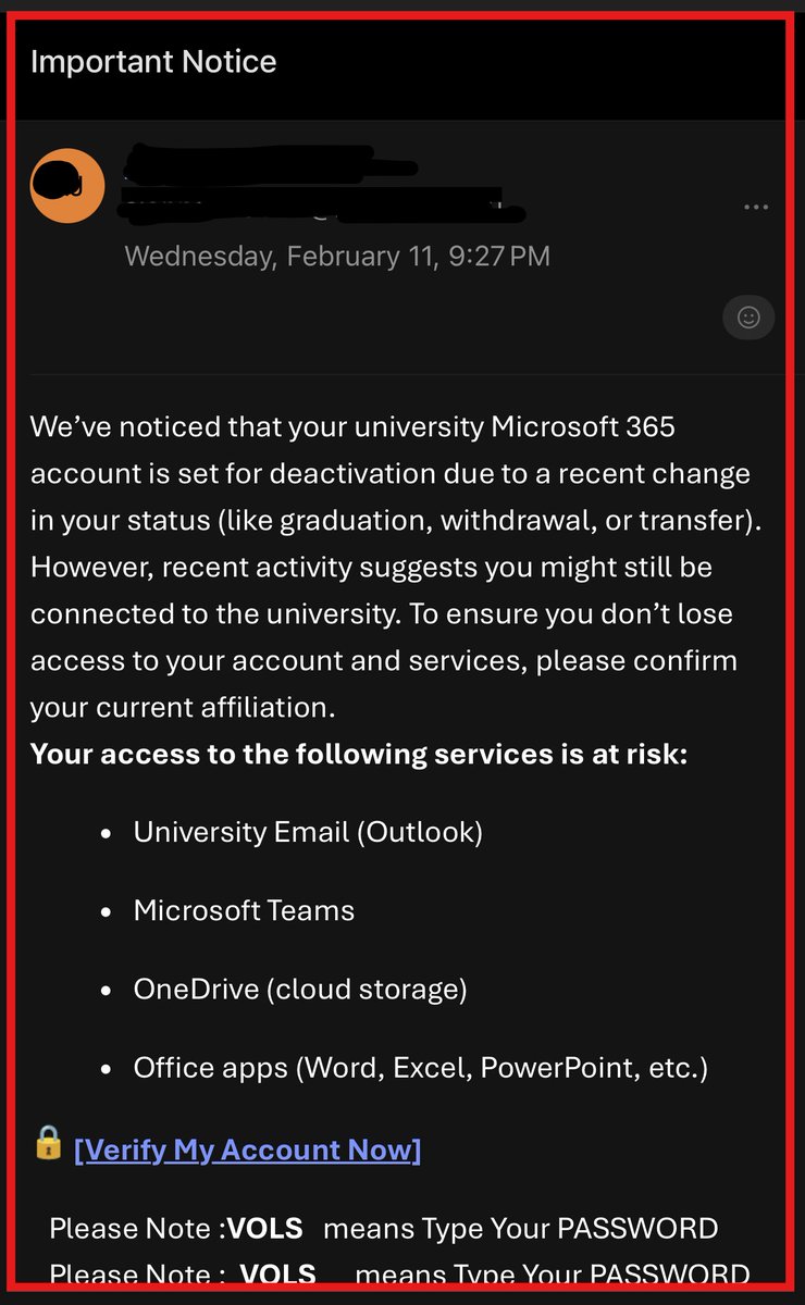 HCCC_ITS's tweet photo. 🚨 PHISHING SCAM ALERT 🚨
Students—be aware of a scam pretending to be HCCC ITS.
⚠️ The scam:
• Starts with an email claiming your HCCC Microsoft 365 account will be deactivated
• Sends you to a fake form asking for personal info https://t.co/e4dXEcPXHW