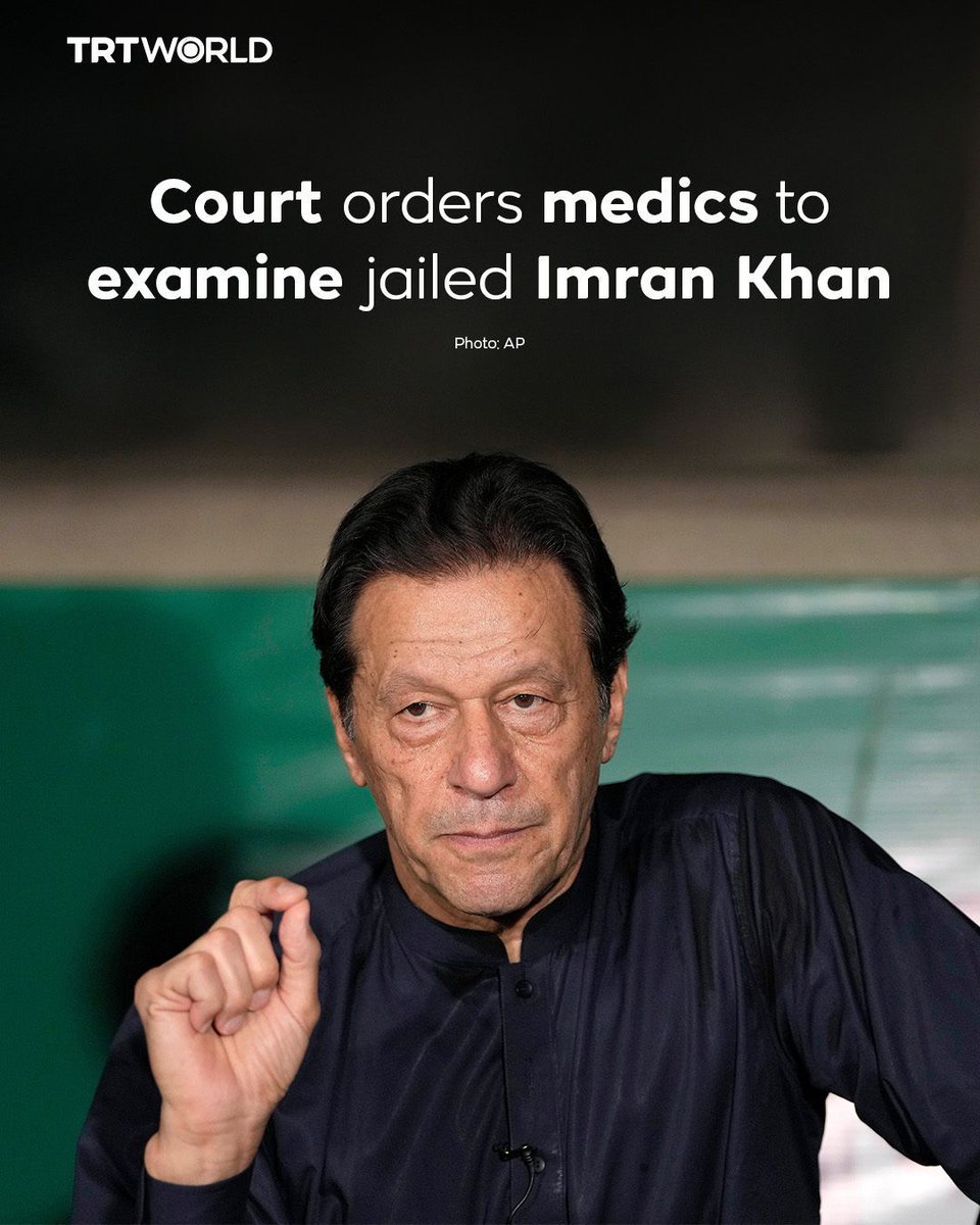 Pakistan’s top court orders authorities to form a medical team to examine imprisoned former PM Imran Khan, who recently told his attorney that he has lost roughly 85 percent of the vision in his right eye
🔗trt.world/ck32