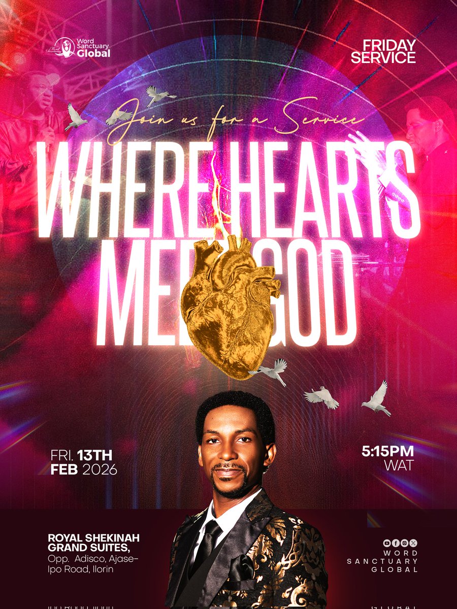 word_sanctuary's tweet photo. Distance is not a barrier to an encounter. 🕊️

​Join us online this Friday at 5:15 PM WAT for a life-altering service. Your heart is ready; God is waiting.

🔥 Come Expectant.

#WhereHeartsMeetGod #FridayService #WordSanctuaryGlobal https://t.co/Ey8Ryo8jiN