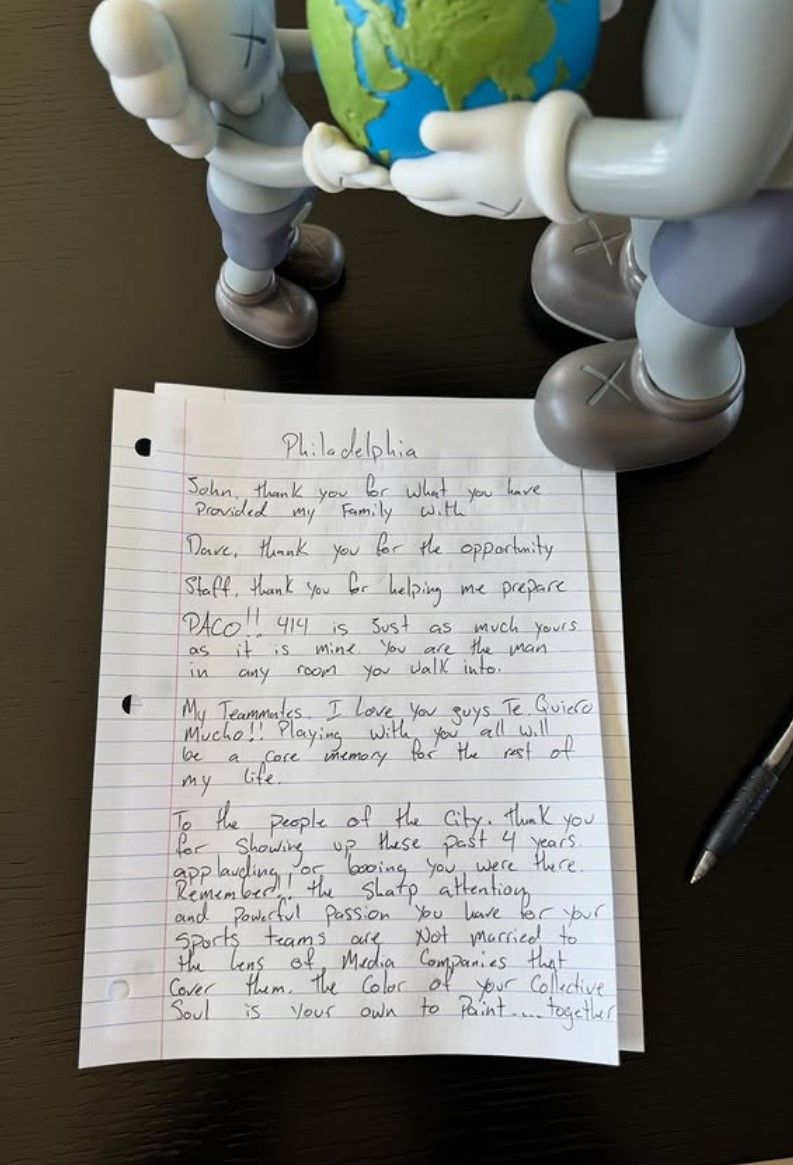 FOX29philly's tweet photo. CASTELLANOS RESPONDS: Former Phillies outfielder Nick Castellanos shared a handwritten letter on his Instagram following his release on Thursday. The letter thanks Philadelphia fans and details what he referred to as the ‘Miami Incident.’ 

MORE: https://t.co/72VqHeRhcn https://t.co/gsXCXpo5r9