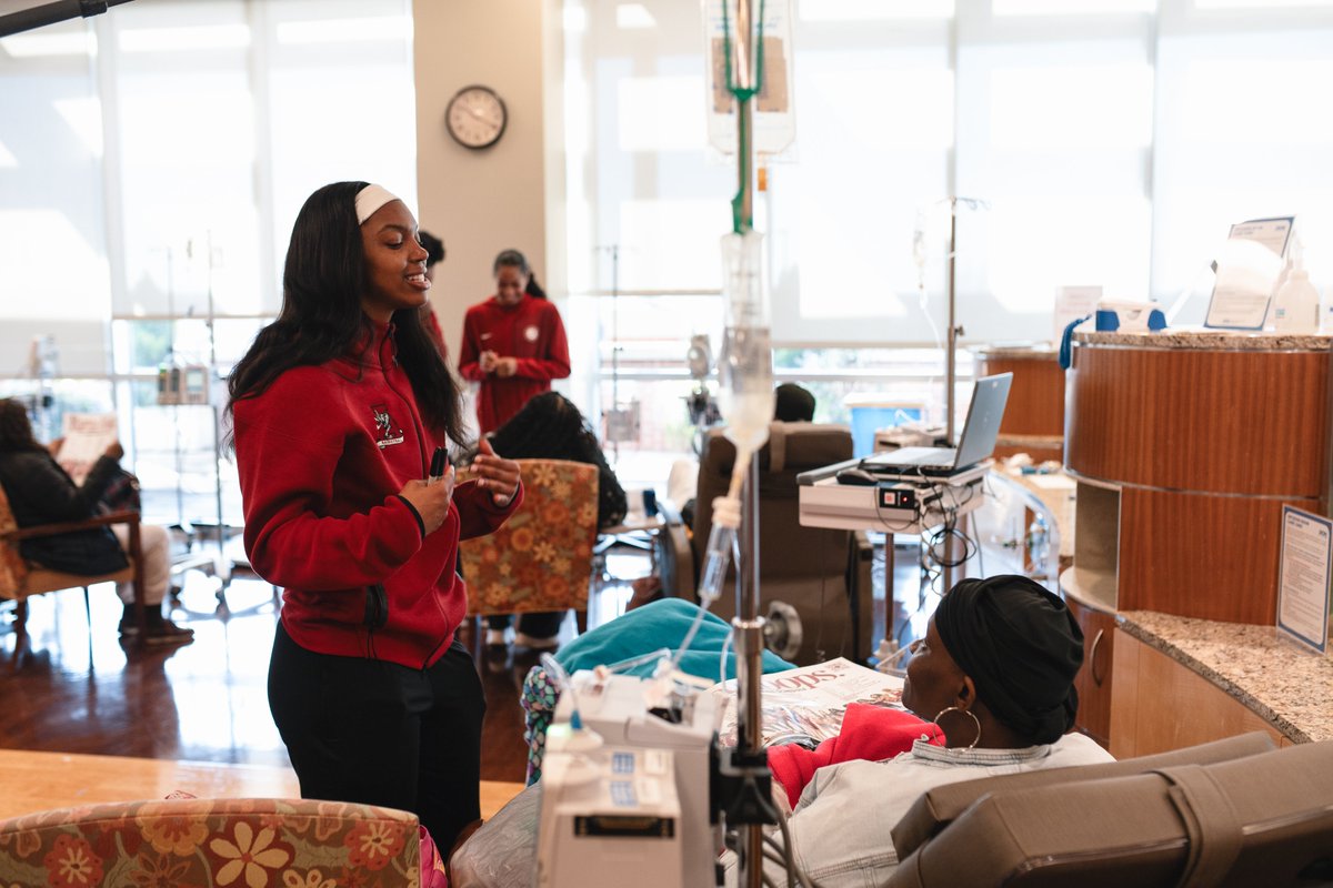 AlabamaWBB's tweet photo. Last week we had the privilege of visiting with current patients of the Lewis and Faye Manderson Cancer Center. We're encouraged by their continuous fight and are honored to play for them on Sunday! https://t.co/mYQ9eUuJ6H