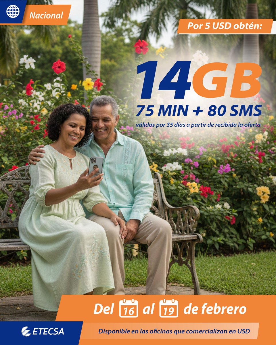 NelsonFR71's tweet photo. Ofertas especiales de @ETECSA_Cuba 
Bonificaciones de DATOS, MIN, SMS                                                                                     Teléfonos Inalámbricos 
Disponibles en oficinas que comercializan en USD
Información https://t.co/UVh3wZpdM0 #OfertaNacional https://t.co/sZeXpd5C8L