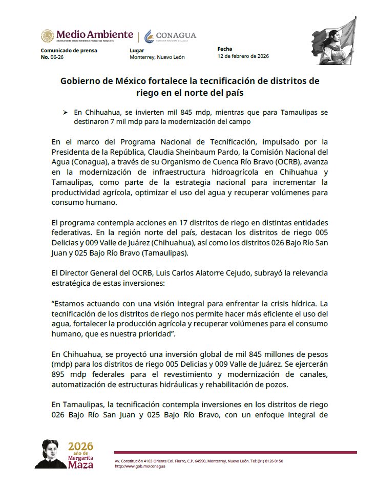 LCAlatorre's tweet photo. #Comunicado Gobierno de México fortalece la tecnificación de distritos de riego en el norte del país. https://t.co/UaD4UNrtQA
